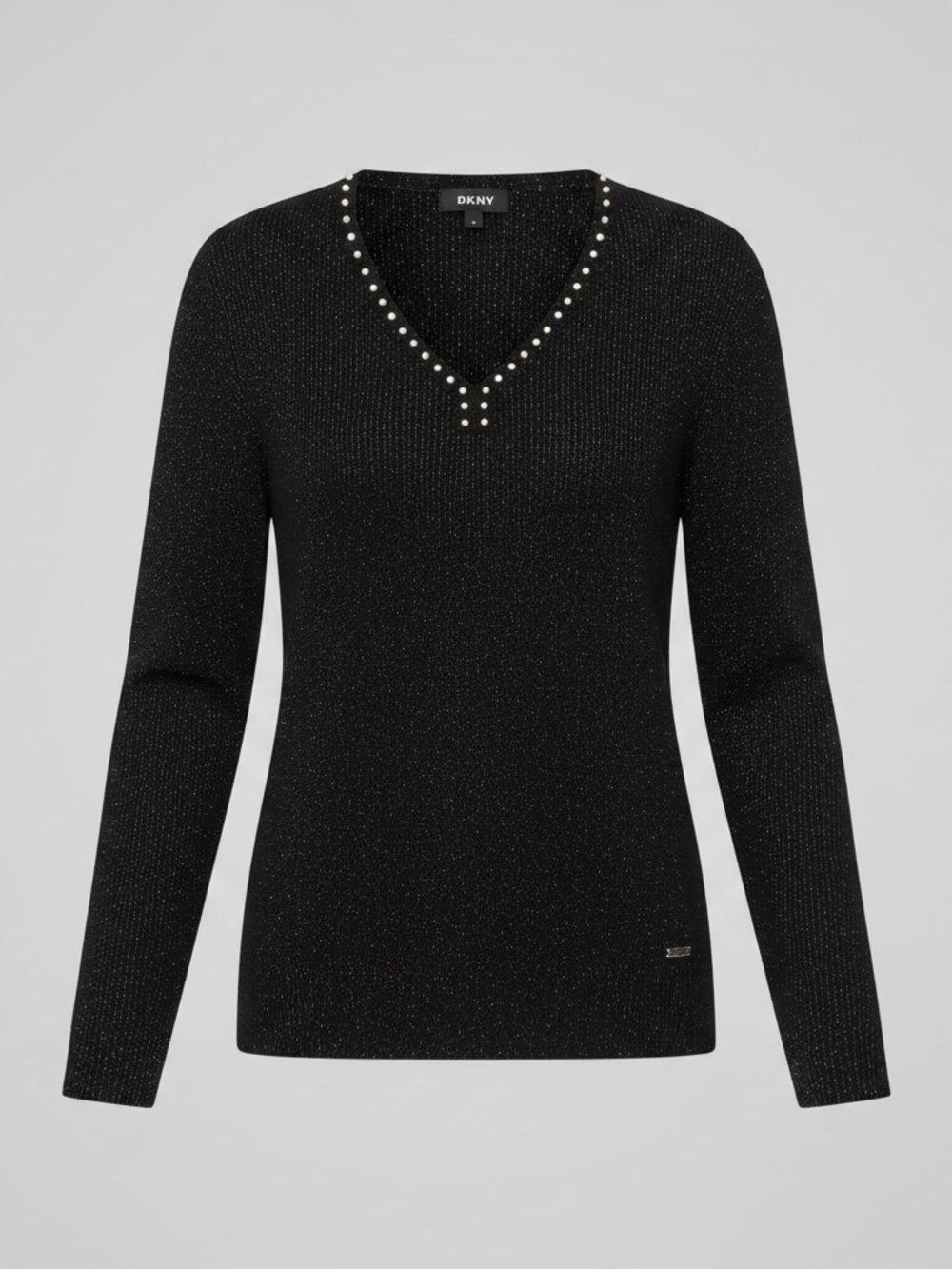 Dkny Black V-Neck Knit Sweater with Stud Detail